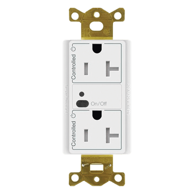 Receptáculo inalámbrico de 20 A tipo split con un contacto controlado y uno de alimentación continua, tecnología Clear Connect, para sistema Vive de Lutron, color blanco