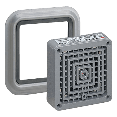 Bocina Vibratone® con placa de ajuste de hasta 110 dB, Listado por UL y cUL, 24 VCA, Color Gris