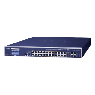 Switch Administrable Capa 3, 24 Puertos Gigabit 802.3bt, Hasta 600 W, 4 Puertos 10 G SFP+, Con Pantalla Táctil para Configuración Básica