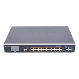 Switch Administrable L3, 24 puertos Gigabit PoE 802.3bt, 2 puertos 10G SFP+, Pantalla Tactil, Fuente Redundante, (600W)