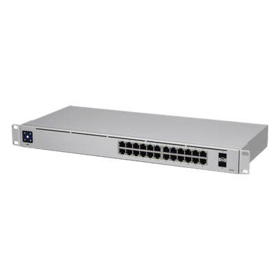 UniFi Switch USW-24, Capa 2 de 24 puertos 10/100/1000 Mbps + 2 puertos 1G SFP, pantalla informativa