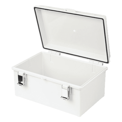 Gabinete de Plástico ABS, Uso en Intemperie IP66 (190 x 290 x 140 mm) cierre por broche Inoxidable y Permite Cerrado con Candado y Llave (Perno 5mm) No Incluido