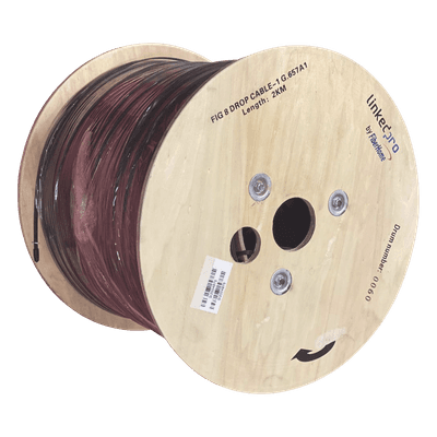 Carrete de 2 Kilómetros (6561.68 Pies) de Fibra Óptica Aérea Mini Figura 8 G.657A1 Tipo Drop, Monomodo de 1 Hilo (Unifibra), Color Negro, Span 80