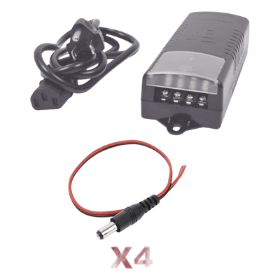 Kit con fuente EPCOM con salida de 12 Vcc a 5 Amper con 4 salidas / Incluye conectores
