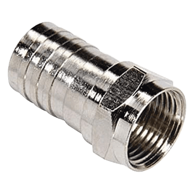 Conector F Macho, Plegable de Doble Blindaje para cable RG-6, Cuerpo de Bronce Niquelado.