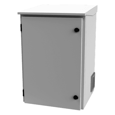 Gabinete de Exterior con Rack de 19" de 16U con Ventiladores y Termostato, Se envía el Gabinete Armado. (Montaje a poste o torre se vende por separado).