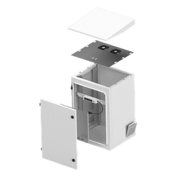 Gabinete de Exterior con Rack de 19" de 16U con Ventiladores y Termostato, Se envía el Gabinete Armado. (Montaje a poste o torre se vende por separado).