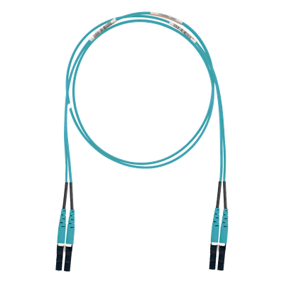 Jumper de Fibra Optica Multimodo 50/125 OM3, LC-LC Duplex, LSZH (Cero Halógenos), Color Aqua, 1 Metro (3.28 Pies)