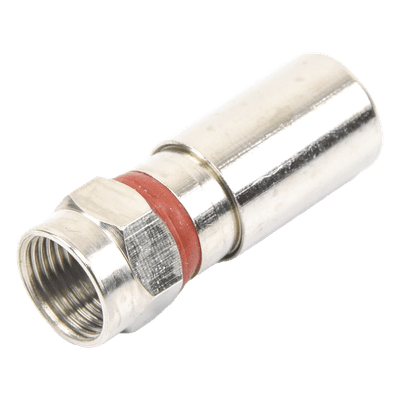 Conector F Macho de Compresión, Metálico para cable RG-6, Cuerpo de Bronce Niquelado.