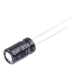 Capacitor Electrolítico en Aluminio, Radial de 220 µFd, 16 Vcc, 105 °C, 6.3 x 11 mm.