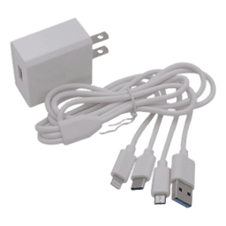 Cargador de pared USB de 5 Vcc 2A / Multi-puertos / USB-C / Micro USB / Tipo C / Lightning (iPhone) / Extensión de cable 1.2 metros