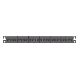 Panel de Parcheo con 24 Acopladores Mini-Com, Plano, Categoría 5e, de 1 UR, Color Negro