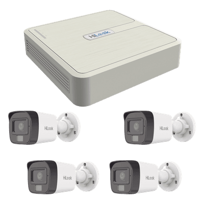 Kit IP 4 Megapixel / NVR de 4 Canales con 4 Puertos PoE / 4 Cámaras IP Dual Light con Micrófono Integrado / Bala para Exterior