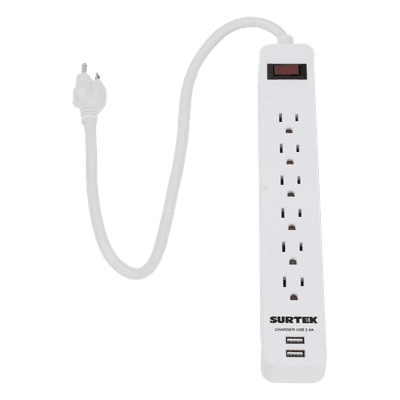 Multicontacto con 6 contactos aterrizados y 2 puertos usb.