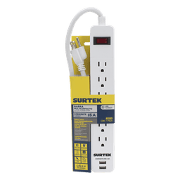 Multicontacto con 6 contactos aterrizados y 2 puertos usb.