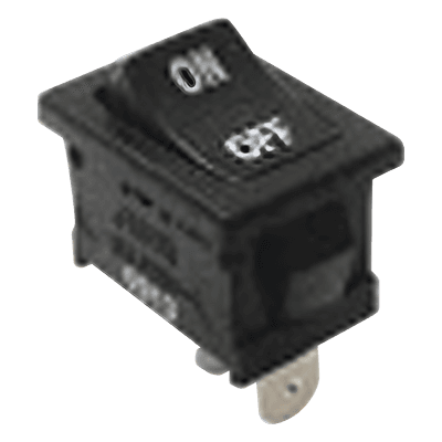 Interruptor Rocker SPST Off-On, Poliamida Negro, 11 Amp., Hasta 125 Vca, Contacto en Plata, 4.8 mm