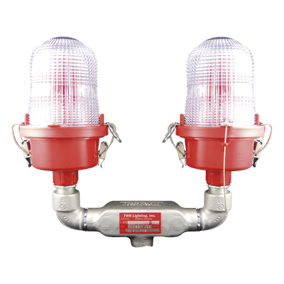Luz de Obstáculo Doble Baja Intensidad FAA Tipo L-810 / LED Rojo e Infrarrojo / 120-240 VAC / Intensidad Efectiva 32.5 CD / IR 4mW/sr @ 850nm / Base Valox / Lente Acrílico Fresnel / Protección Corrosión