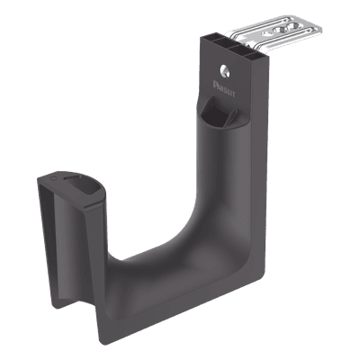Sujetador STRONGHOLD tipo J (J-Hook), Con Soporte para Montaje en Techo, Para 180 Cables Cat6, Nylon 6.6, Color Negro, 10 piezas