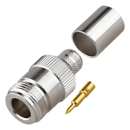 Conector N Hembra Inverso de Anillo Plegable para Cables 9913, RG-8/U, LMR-400, Grupo I, Níquel/ Oro/ Teflón.
