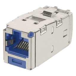 Conector Jack RJ45 Blindado, Llaveado Azul, Estilo TG, Mini-Com, Categoría 6A, de 8 Posiciones y 8 Cables, Color Azul