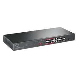 Switch PoE+ no Administrable 16 puertos 10/100 Mbps + 2 puertos 10/100/1000 Mbps + 1 puerto SFP, 8 puertos Extensor PoE (hasta 250 m), 150W, diseño para Vigilancia IP