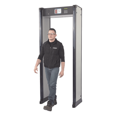Arco Detector de Metales de 18 Zonas con Anclaje para Fijarse al Piso. Incluye Sensor IR para evitar falsas Alarmas / Certificado por la Administración Federal de Aviación de EE. UU. (FAA)