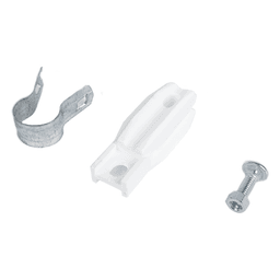 Aislador de Paso o Esquina Blanco con Abrazadera / 1 Pulgada (25 mm) / Resina Virgen 100% / Anti-Arqueo / Acero Galvanizado / Poste Cerco Eléctrico