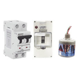 Kit de Centro de Carga Para Corriente Directa, Breaker de hasta  800 Vcc de 32 A con Supresor de Descargas Atmosféricas.