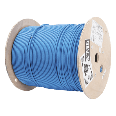 Bobina de Cable Blindado S/FTP de 4 Pares, Cat7, Inmune a Ruido e Interferencias, LSZH (Bajo Humo, Cero Halógenos), Color Azul, Bobina de 500 Metros (1640 Pies)