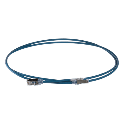 Patch Cord Cat6A, Diametro Reducido 28 AWG, Blindado S/FTP, CM/LS0H, 2 Metros (6.56 Pies), Color Azul