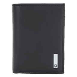 Cartera Athens Negra de Piel con Compartimento de Micromalla para ID. Doblable en 3 Partes con Divisor de Billetes. Pocket Wallet