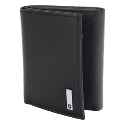 Cartera Athens Negra de Piel con Compartimento de Micromalla para ID. Doblable en 3 Partes con Divisor de Billetes. Pocket Wallet