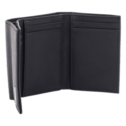 Cartera Athens Negra de Piel con Compartimento de Micromalla para ID. Doblable en 3 Partes con Divisor de Billetes. Pocket Wallet