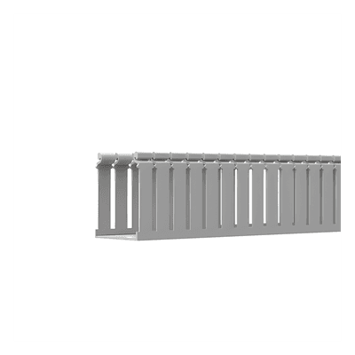 Canaleta Ranurada de PVC con Tapa, Tipo F, 108 mm de Ancho, 104.1 mm de Alto y 2 m de Largo, Color Gris