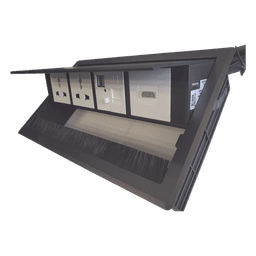 Caja Horizontal Tipo Hub para Escritorio Color Negro, con 1 Puerto HDMI Hembra-Hembra, 1 Puerto RJ45 Cat6, 2 Puertos USB (Solo Carga), y 2 Contactos Eléctricos Universales