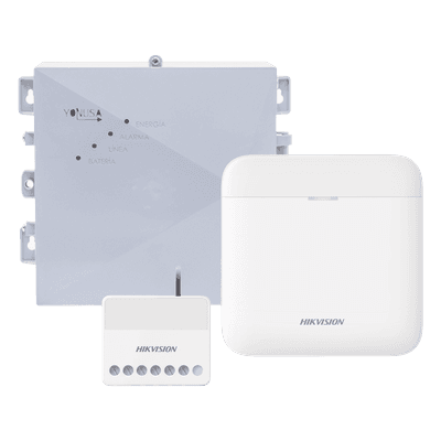 (AX PRO + YONUSA) KIT de Alarma AX PRO / Incluye: 1 Hub con bateria de respaldo / 1 Energizador 2500Mts Lineales / 1 Relevador  0 a 36 Vcc (Max. 5 A) con Entrada de Alarma 27/7