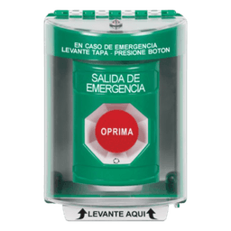 Botón de Salida de Emergencia, Cubierta de Policarbonato Súper Resistente de Superficie con Espaciador, Activación de Acción Mantenida, Con Bocina de Advertencia