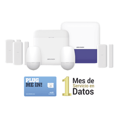 (AX PRO) KIT de Alarma AX PRO con GSM (3G/4G) / Incluye: 1 Hub / 2 Sensores PIR / 3 Contactos Magnéticos mini / 1 Control Remoto / 1 Sirena Inalambrica Exterior  / 1 WiFi / 1 MICROSIM30M2M con 1 mes de servicio/Compatible con Hik-Connect P2P