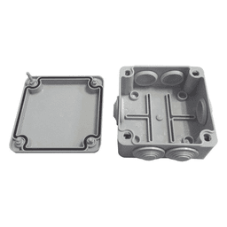 Caja Tipo Estanca IP55, con 6 Entradas, Tapa y Tornillo de Vuelta de 1/4, 100 x 100 x 50 mm (3.94 x 3.94 x 1.97 Pulgadas), Color Gris