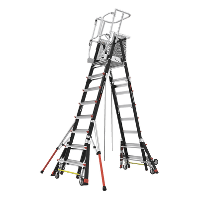 Escalera de Fibra de Vidrio  con Jaula de 8'-14' (2.44 - 4.27 m). Con Ajuste en Ruedas (RATCHET™ Leveler) (SKU:18515-817).