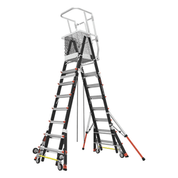 Escalera de Fibra de Vidrio  con Jaula de 8'-14' (2.44 - 4.27 m). Con Ajuste en Ruedas (RATCHET™ Leveler) (SKU:18515-817).