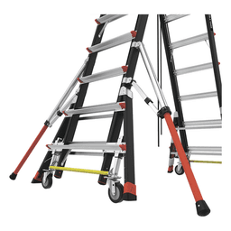 Escalera de Fibra de Vidrio  con Jaula de 8'-14' (2.44 - 4.27 m). Con Ajuste en Ruedas (RATCHET™ Leveler) (SKU:18515-817).