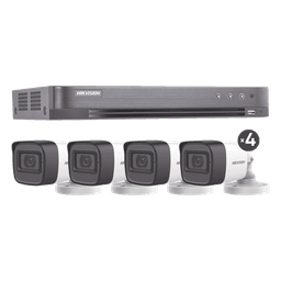 (MICRÓFONO INTEGRADO) KIT TURBOHD 5 Megapixel / DVR 4 Canales / 4 Cámaras Bala con Micrófono Integrado (exterior 2.8 mm) / Fuente de Poder / Accesorios de Instalación