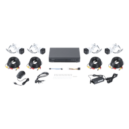(MICRÓFONO INTEGRADO) KIT TURBOHD 5 Megapixel / DVR 4 Canales / 4 Cámaras Bala con Micrófono Integrado (exterior 2.8 mm) / Fuente de Poder / Accesorios de Instalación