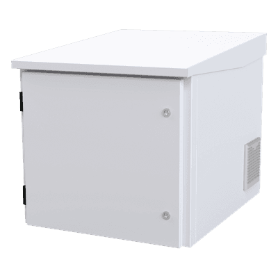 Gabinete PROFUNDO hasta 705 mm  de profundidad, de Exterior de 9UR con Ventiladores y Termostato, Se envía el Gabinete Armado, (Montaje a poste o torre se vende por separado).