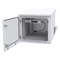 Gabinete PROFUNDO hasta 705 mm  de profundidad, de Exterior de 9UR con Ventiladores y Termostato, Se envía el Gabinete Armado, (Montaje a poste o torre se vende por separado).