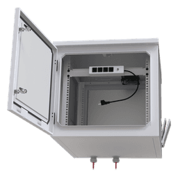 Gabinete PROFUNDO hasta 705 mm  de profundidad, de Exterior de 9UR con Ventiladores y Termostato, Se envía el Gabinete Armado, (Montaje a poste o torre se vende por separado).