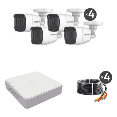 (MICRÓFONO Integrado) Kit TurboHD 1080p Lite / DVR 4 canales / Audio por Coaxitron / 4 Cámaras Bala de Metal con Micrófono Integrado