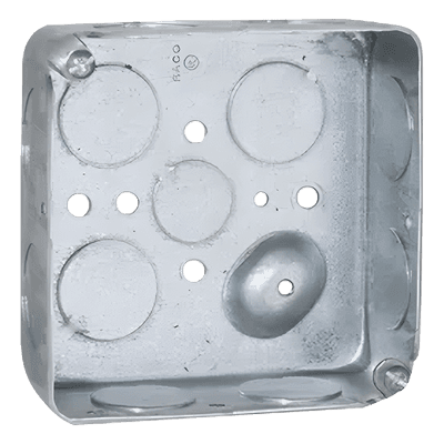 Caja Cuadrada 4 x 4"/Profundidad  1- 1/2"/ 11 Entradas de 3/4" y 1 de 1/2".