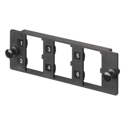 Placa Modular FAP de 6 Puertos Mini-Com, Acepta Módulos de Fibra Óptica, Cobre o Audio y Video, Color Negro